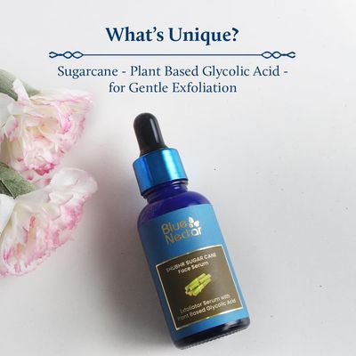 Blue Nectar AHA Exfoliating Face Serum with Plant Based Glycolic Acid from Sugarcane for Deep Exfoliation|AHA Peeling Solution for Blackheads &amp; Tan Removal|10 Min Facial Exfoliation (14 Herbs,1Fl Oz)
