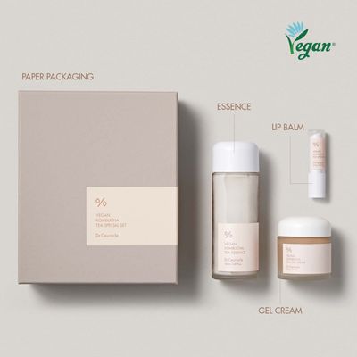 Dr.Ceuracle by leegeehaam Vegan Kombucha Tea Special Set - Korean Hydrating and Nourishing Skincare Gift Set included Essence, Gel Cream, Lip Balm