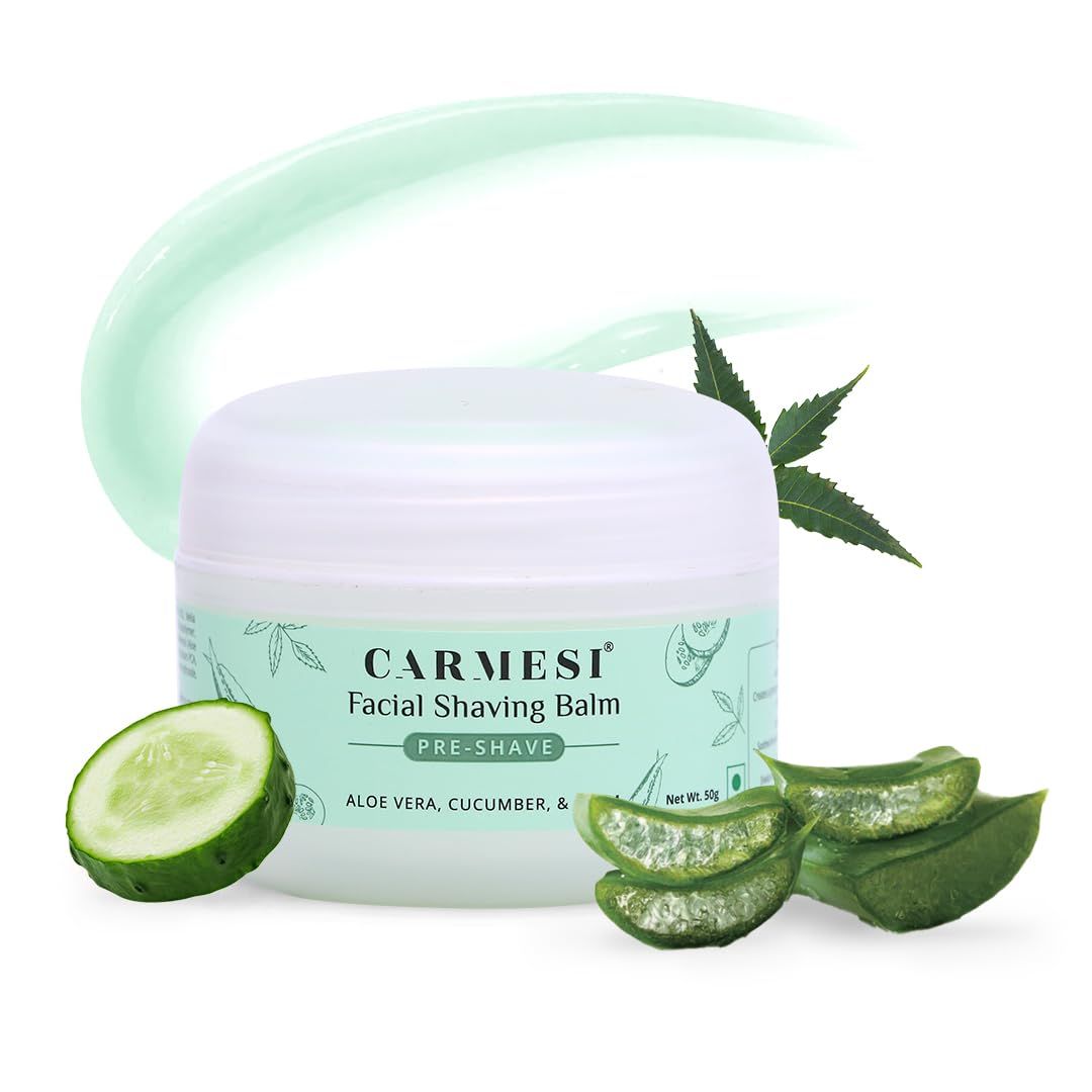 Carmesi Facial Shaving Gel for Women | Prevents Nicks, Cuts, Ingrown Hair &amp; Razor Bumps | Soothes Dry Skin | Pre Shave Balm for Sensitive Skin | 1.76 Oz/50g