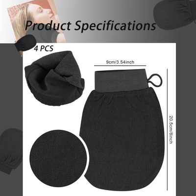 Aetomtins Exfoliating Gloves Korean Exfoliating Mitts Remove Tan Exfoliating Scrubber for Body Visibly Lift Away Dead Skin Exfoliator Scrubber for Women Bath Shower Spa (4pcs Black)