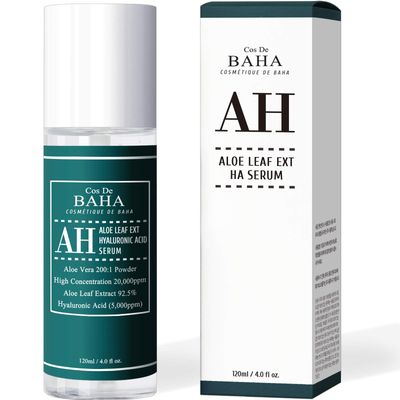 Cos De BAHA Aloe Vera Nourishing Facial Serum - No Sticky, Pure Organic Aloe, Moisturizing, Calming &amp; Revitalizing, Restores Dehydrated Skin, Face and Body After Sun Care, 4 Fl Oz (120ml)