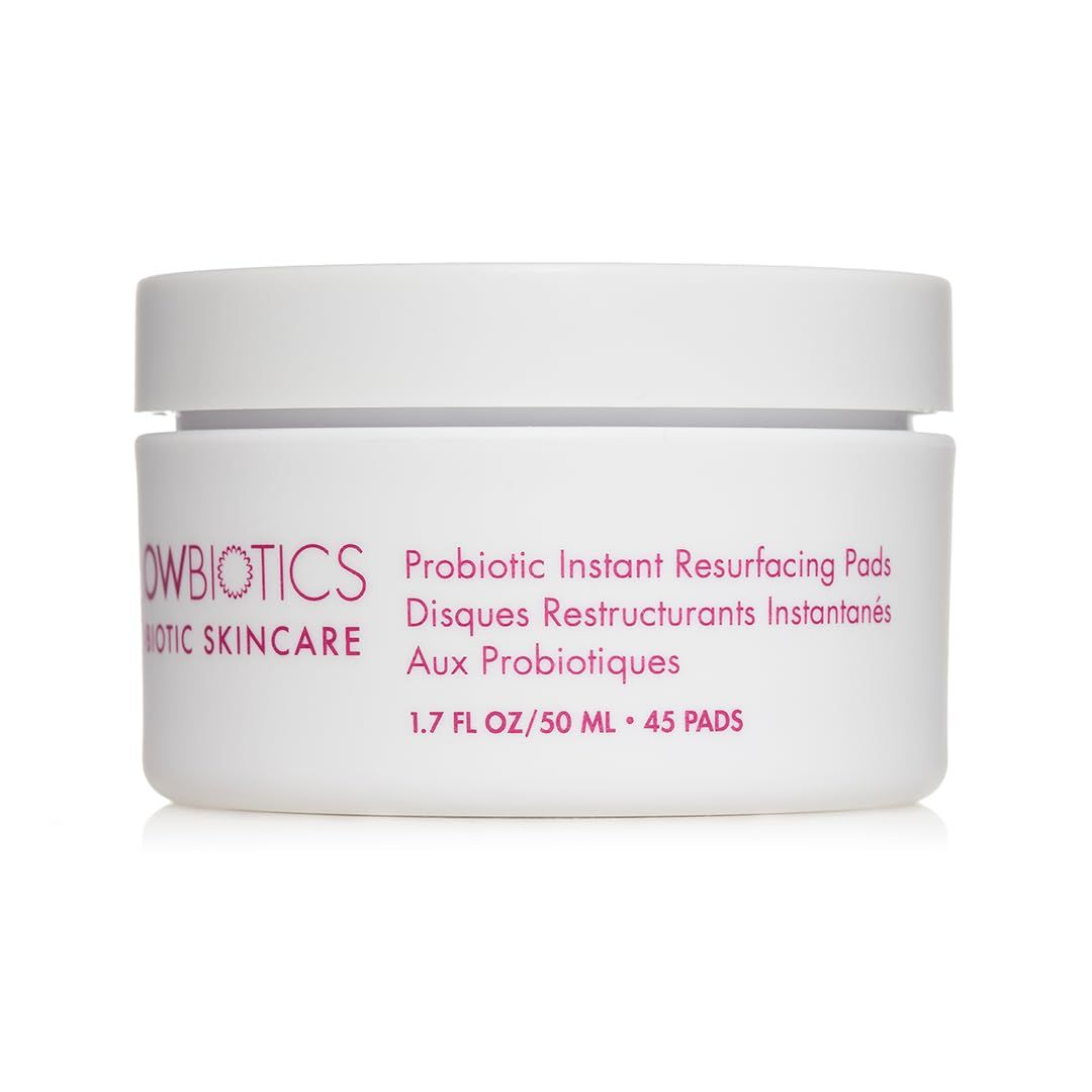 Glowbiotics Probiotic Instant Facial Resurfacing Pads: Exfoliates, Hydrates, Reduces Fine Lines &amp; Pores | With Vitamin C &amp; 5% Lactic Acid