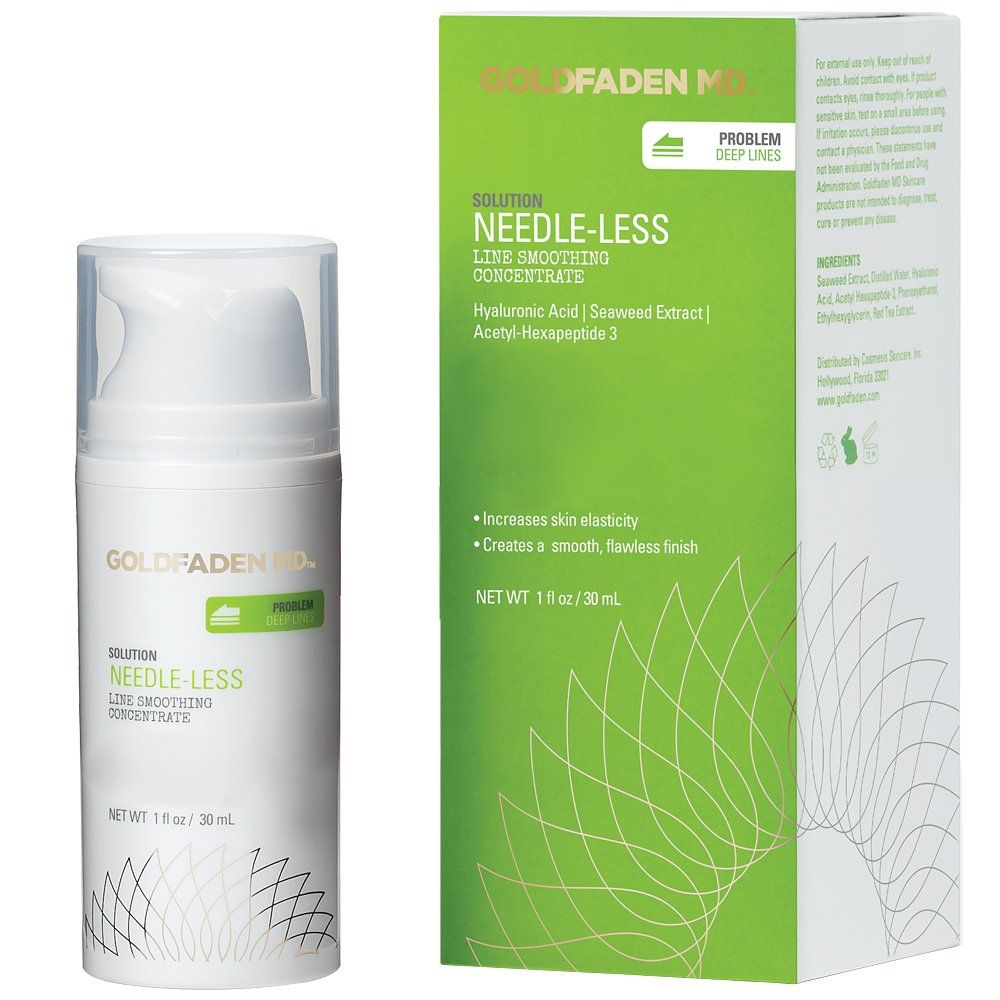 Goldfaden MD Needle-Less Line Smoothing Concentrate for Face &amp; Neck | w/Seaweed Extract, Hyaluronic Acid, Hexapeptides, Organic Red Tea Extract 1 Ounce