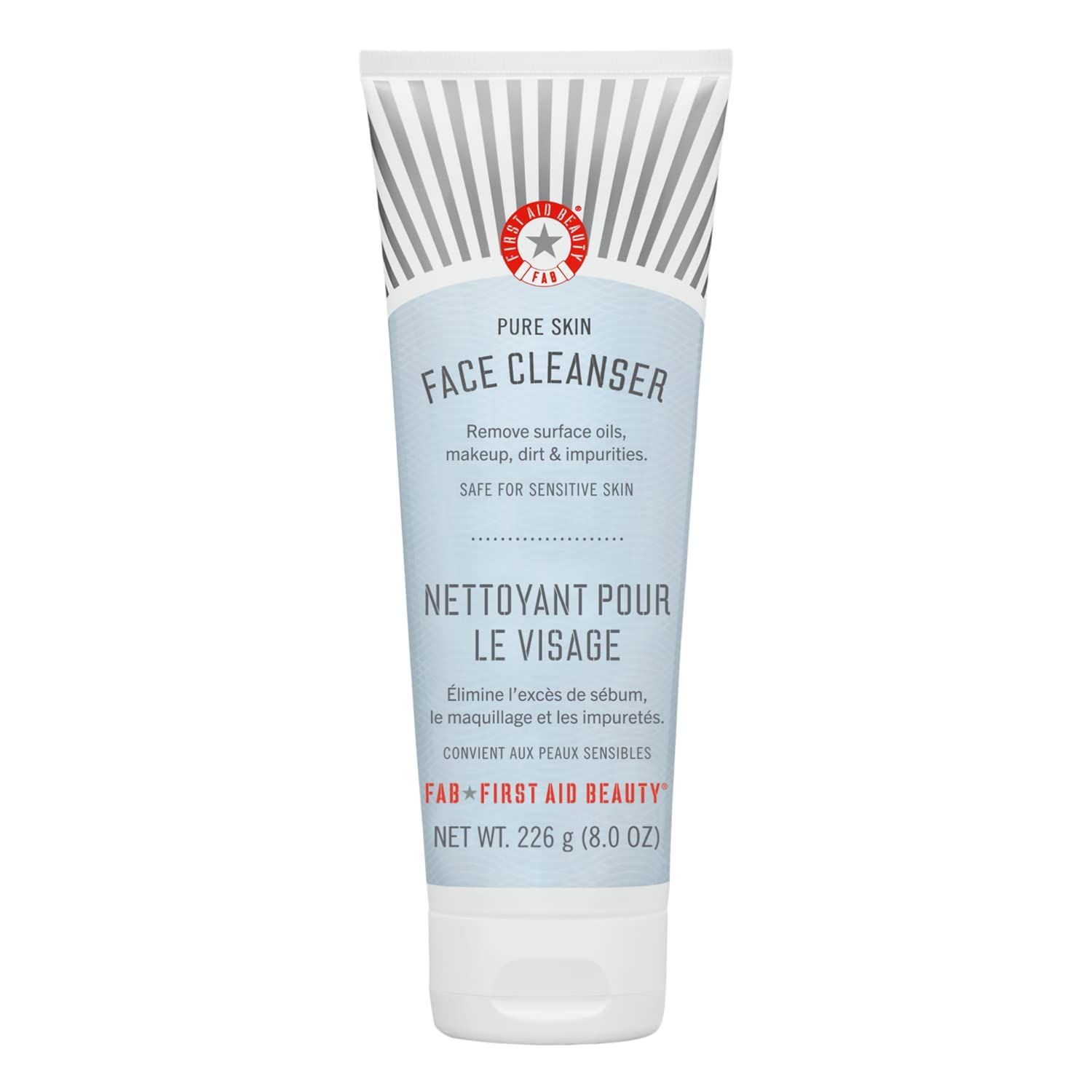 First Aid Beauty - Pure Skin Face Cleanser, Effectively Removes Makeup, Dirt, and Impurities, Gentle Cleanser Leaves Skin Soft &amp; Supple, Safe for Sensitive Skin, Fragrance Free, 8 oz