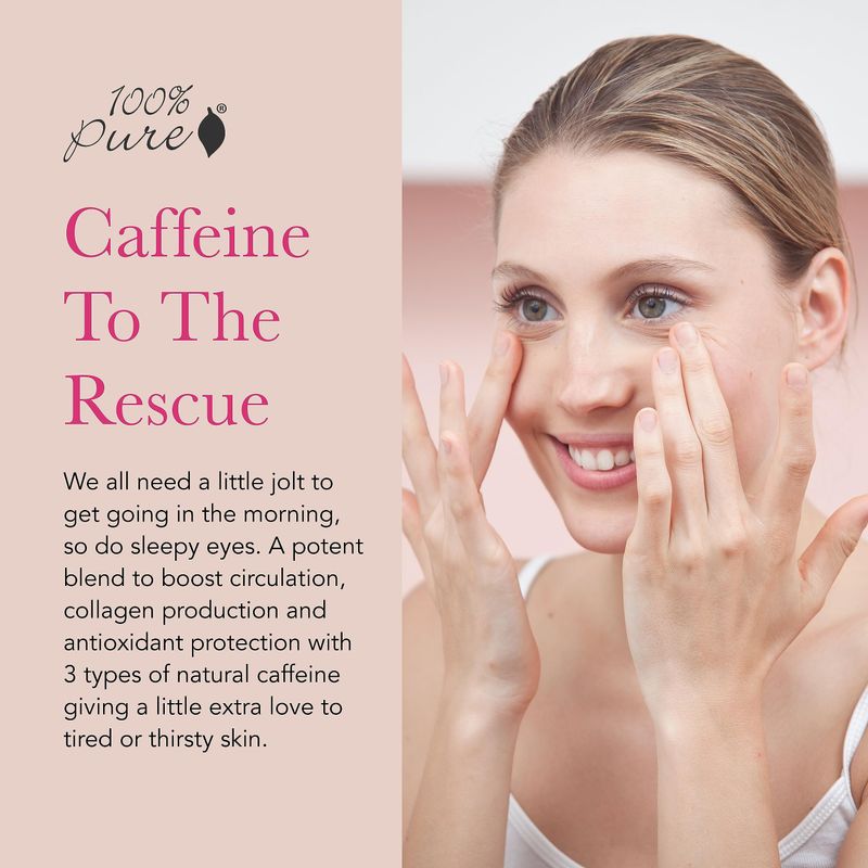 100% PURE Coffee Bean Caffeine Eye Cream Refresh &amp; Hydrate Under Eye Treatment Reduce Puffiness, Dark Circles, Wrinkles with Green Tea, Rose Hip, Vitamin E - Youthful Vibrant Eyes - Vegan - 1 oz