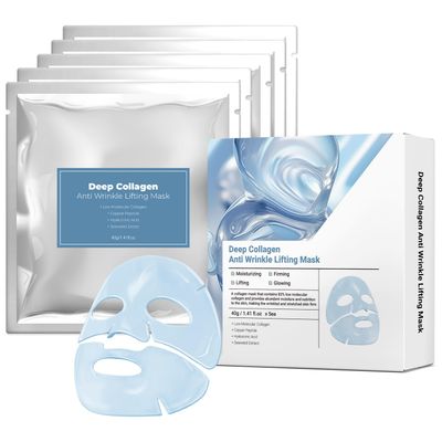 GNJOY Collagen Face Mask 40gx5ea Deep Collagen Anti Wrinkle Lifting Mask with Copper Peptide Hyaluronic Acid Overnight Real Collagen Face Mask Sheets for Moisturizing, Lifting, Firming, Glowing