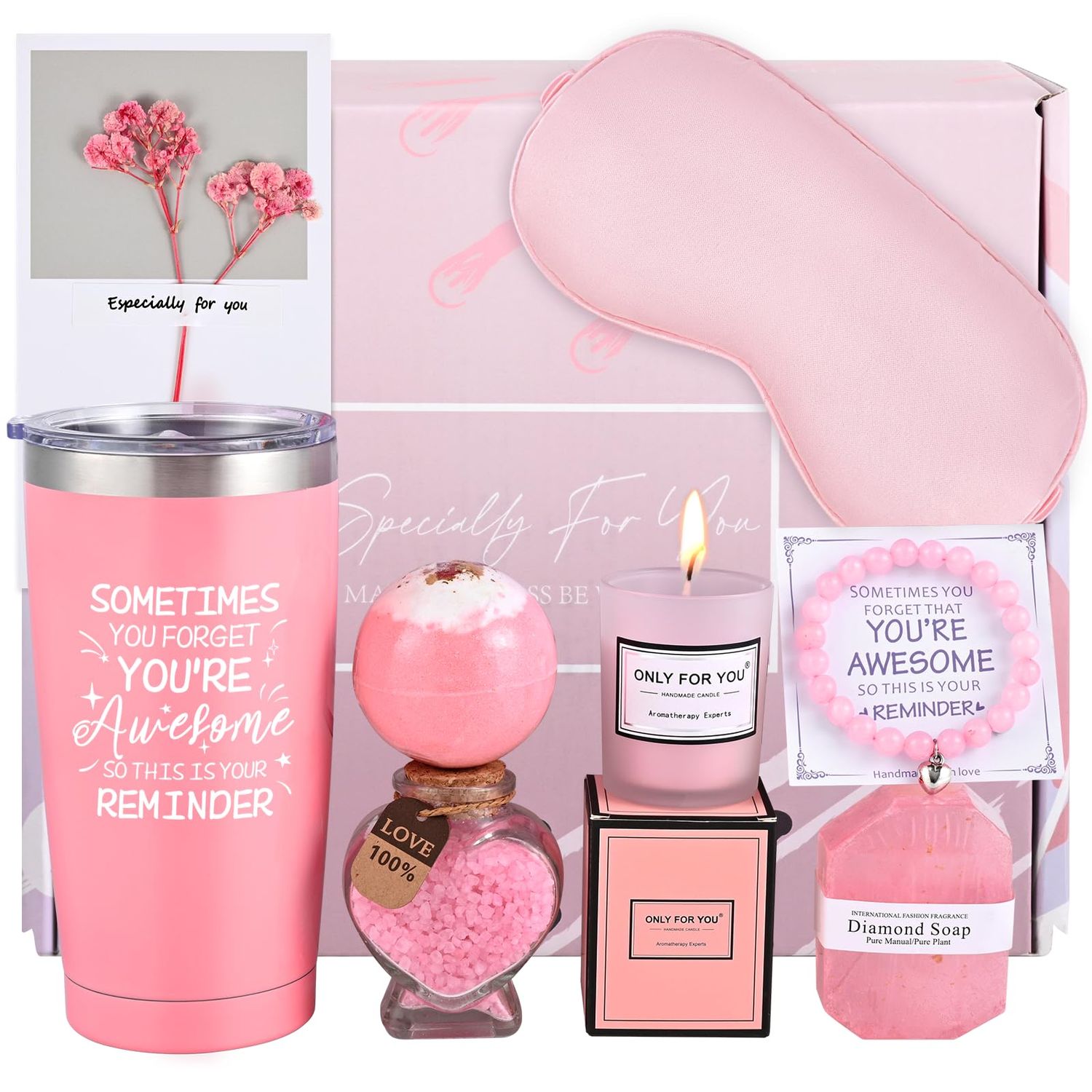 FRAMICS Spa Gifts for Women, Relaxing Spa Gift Baskets for Women, Bath Sets for Women Gift, Relaxing Gifts for Mom, Wife, Sister, Friends, Teacher, Nurse, Valentine&#39;s Day, Mother&#39;s Day, 8-Piece, Pink