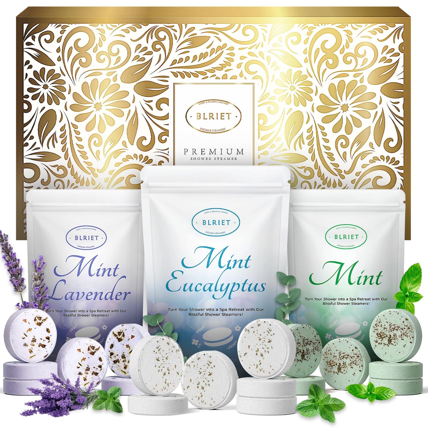 BLRIET Shower Steamers Aromatherapy 18 Pack Gifts, Birthday Gift for Women Shower Bombs, Valentines Day Essential Oils Stress Relief Mint and Lavender Relaxation for Mom her him Men Teens Adults