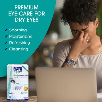 Dr. Fischer Tea Tree Eyelid Wipes for Dry Eyes - Gentle Eye Wipes for Everyday Eye Conditions and Hypoallergenic Makeup Remover (60 Wipes)