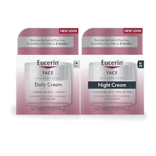 Eucerin Q10 Anti Wrinkle Skin Care Set, Facial Cream for Sensitive Skin, Q10 Anti Wrinkle Face Cream, 1.7 Oz Jar + Q10 Anti Wrinkle Night Cream with Pro-Retinol, 1.7 Oz Jar