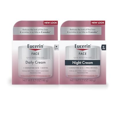 Eucerin Q10 Anti Wrinkle Skin Care Set, Facial Cream for Sensitive Skin, Q10 Anti Wrinkle Face Cream, 1.7 Oz Jar + Q10 Anti Wrinkle Night Cream with Pro-Retinol, 1.7 Oz Jar