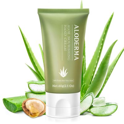 Aloderma Aloe Hand Cream with 66% Organic Aloe Vera for Men &amp; Women, Non-Greasy Gentle Hand Cream for Dry, Cracked Hands, Moisturizing Aloe Working Hands Lotion with Shea Butter for Soft Hands, 2.1oz