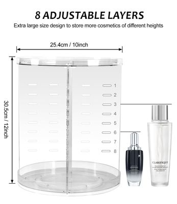 AMEITECH Rotating Makeup Organizer, 360 Spinning Skincare Organizers, 8 Adjustable Layer Cosmetic Storage Case with Brush Holder Perfume Tray for Vanity Bathroom Countertop - Large