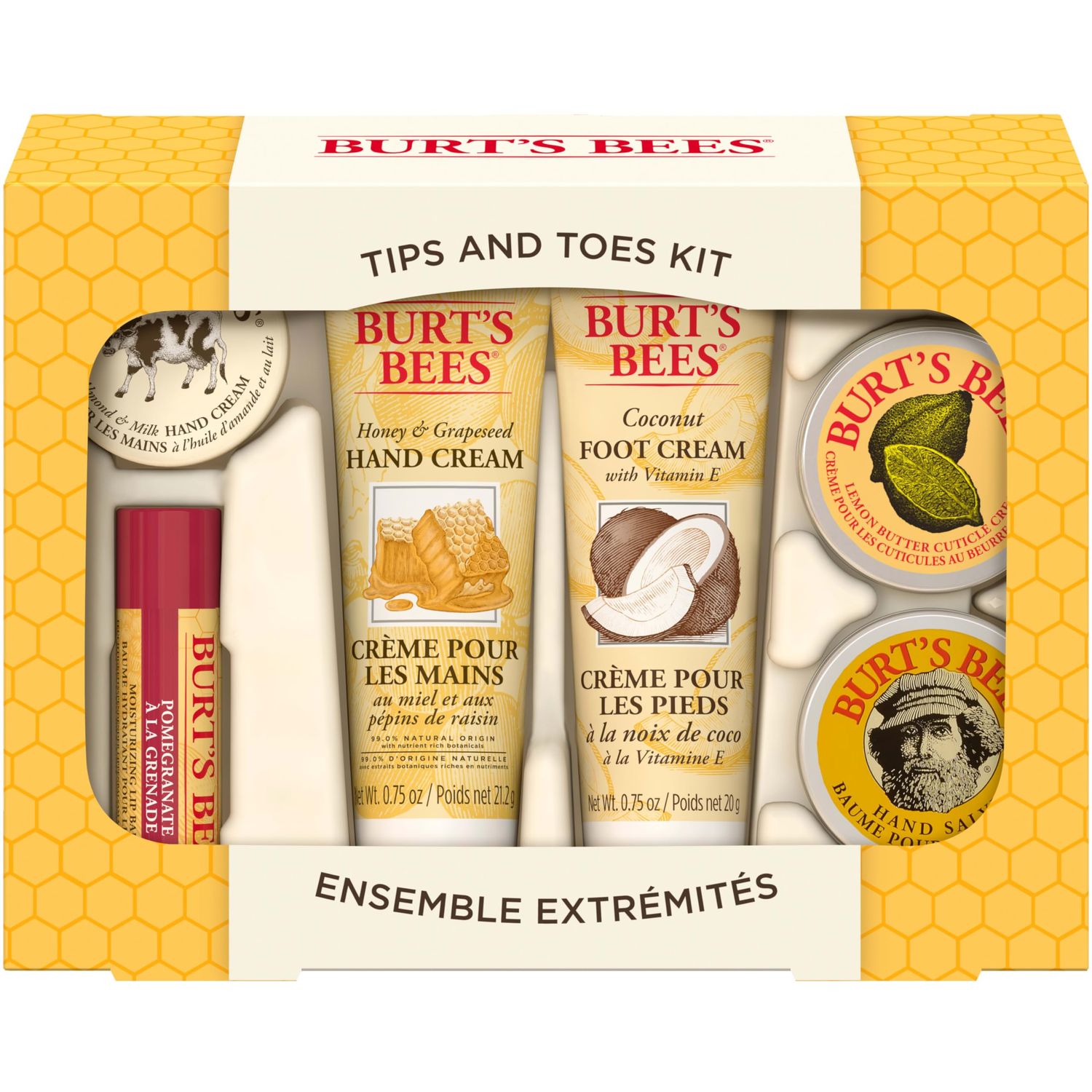 Burt&#39;s Bees Christmas Gifts, 6 Skincare Stocking Stuffers Products, Tips &amp; Toes Set - Pomegranate Lip Balm, Almond Milk &amp; Honey Hand Creams, Coconut Foot Cream, Lemon Butter Cuticle Cream &amp; Hand Salve