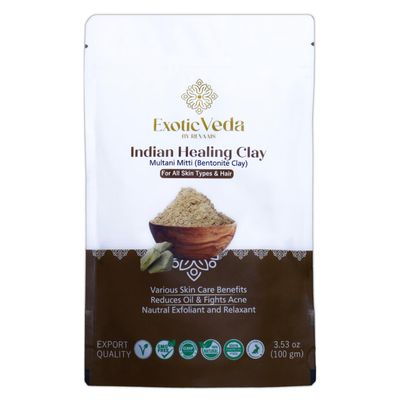 Exotic Veda Multani Mitti Fullers Earth Clay - Indian Healing Bentonite Clay for Face Mask Skincare, Cleansing Oil Control, Exfoliate, Tighten Pores, Fight Acne, Blemishes, Anti-Aging, Dandruff