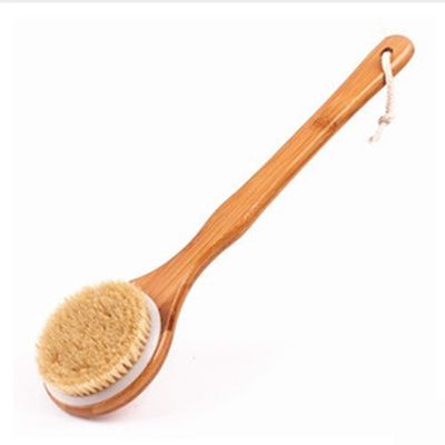 Body Brush Back Scrubber Bath Brush with Long Bamboo Handle for Exfoliating Skin &amp; Wood Beads for Massage