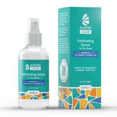 Almond Clear Level 2 Serum | Mandelic Acid Body Serum for Acne, Folliculitis, Aging Skin, Ingrown Hairs, Dark Spots on Face, Chest, Butt, Back, Thighs, Arms | 4 oz