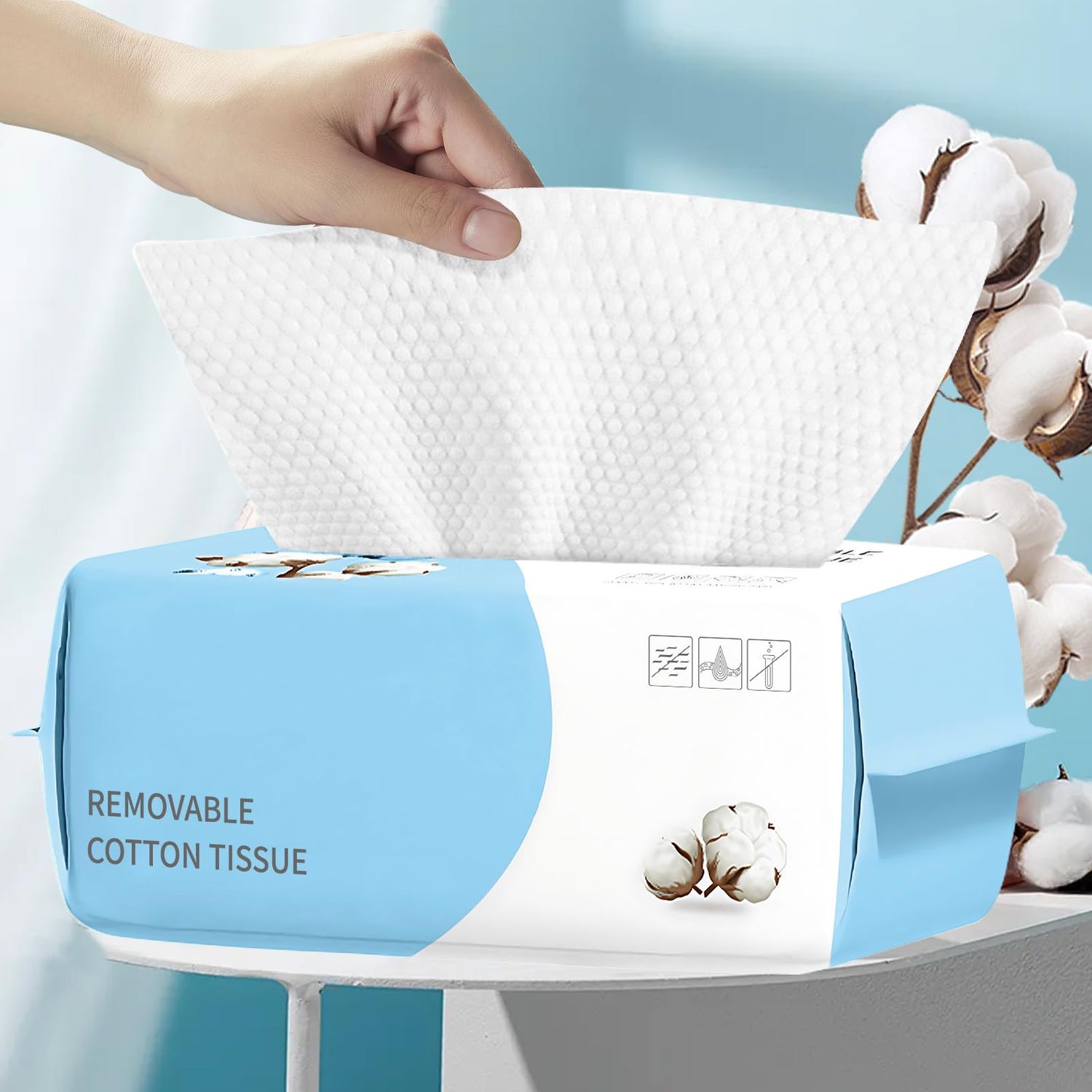 100 Count Disposable Face Towel, Biodegradable Cotton Facial Dry Wipes, Super Soft &amp; Thick Face Cloth, Lint-Free Face Towelettes for Sensitive Skincare, Makeup Remover Dry Wipes, Facial Cleansing