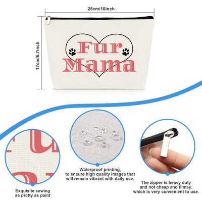 Fur Mama Gifts Dog Cat Lover Gift Makeup Bag for Women Animals Lover Gift Cosmetic Bag Dog Mom Gifts Veterinarian Gift Vet Techs Gifts Christmas Birthday Gift for Animals Lover Friends Travel Pouch