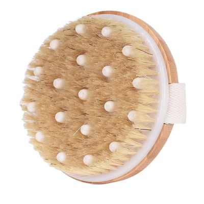 1 Pack Bamboo Dry Body Brushes, Shower Brush Wet and Dry Brushing, Dry Brush for Cellulite and Lymphatic, Body Scrubber with Soft and Stiff Bristles, Suitable for All Kinds of Skin