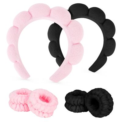 ACO-UINT 6Pcs Spa Headbands and Wrist Washbands Set, Skincare Headbands Makeup Headband Sponge Face Wash Headband, Terry Cloth Headbands Puffy Hair Band for Washing Face