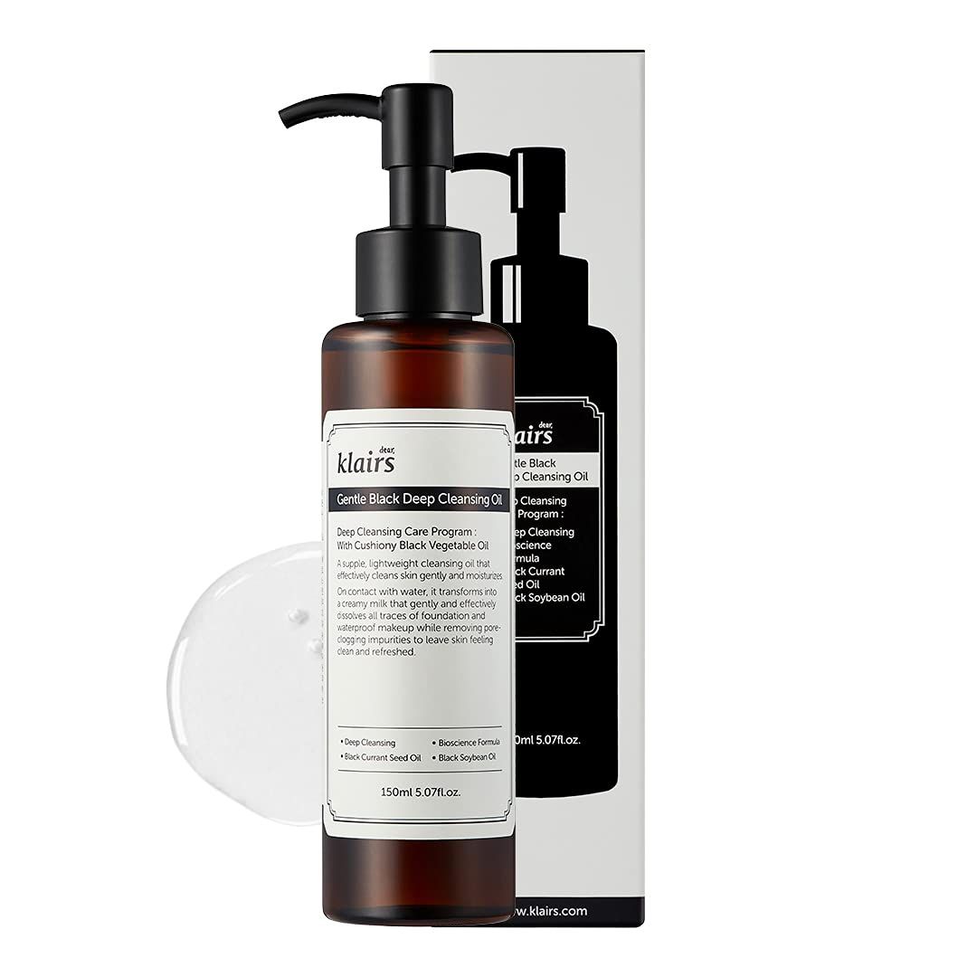 [DearKlairs] Gentle Black Deep Cleansing Oil 5.07 Oz | Composed of natural Vegan Black Bean, Black Sesame, Black Currant Seed oil for gentle, non-irritating cleanser for sensitive skin