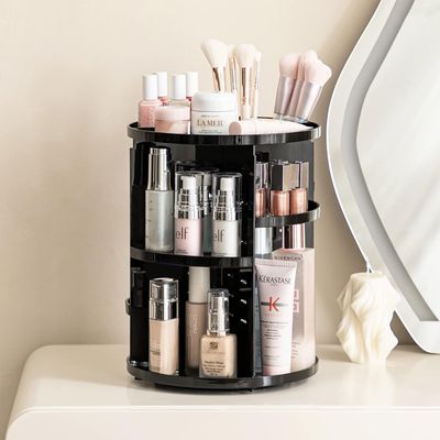 HBlife 360 Rotating Makeup Organizer Adjustable Carousel Large Capacity Revolving Perfume Organizer Skincare Organizers Cosmetic Storage Spinning Holder for Vanity, Black
