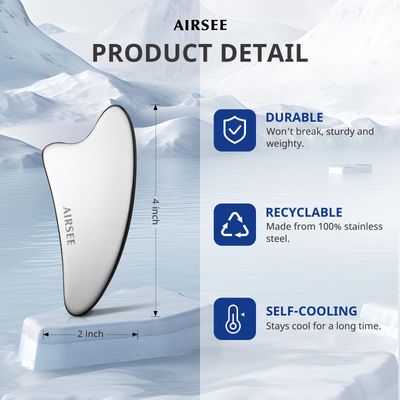 AIRSEE Gua Sha Facial Tools, Stainless Steel Gua Sha Board, Tighten Skin Massage, Beauty Tool for Body Eyes Neck Metal Massager with Travel Pouch Skin Care Gifts (Silver)