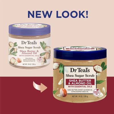 Dr Teal's Shea Sugar Body Scrub, Shea Butter with Almond Oil &amp; Essential Oils, 19 oz (Pack of 3) (Packaging May Vary)