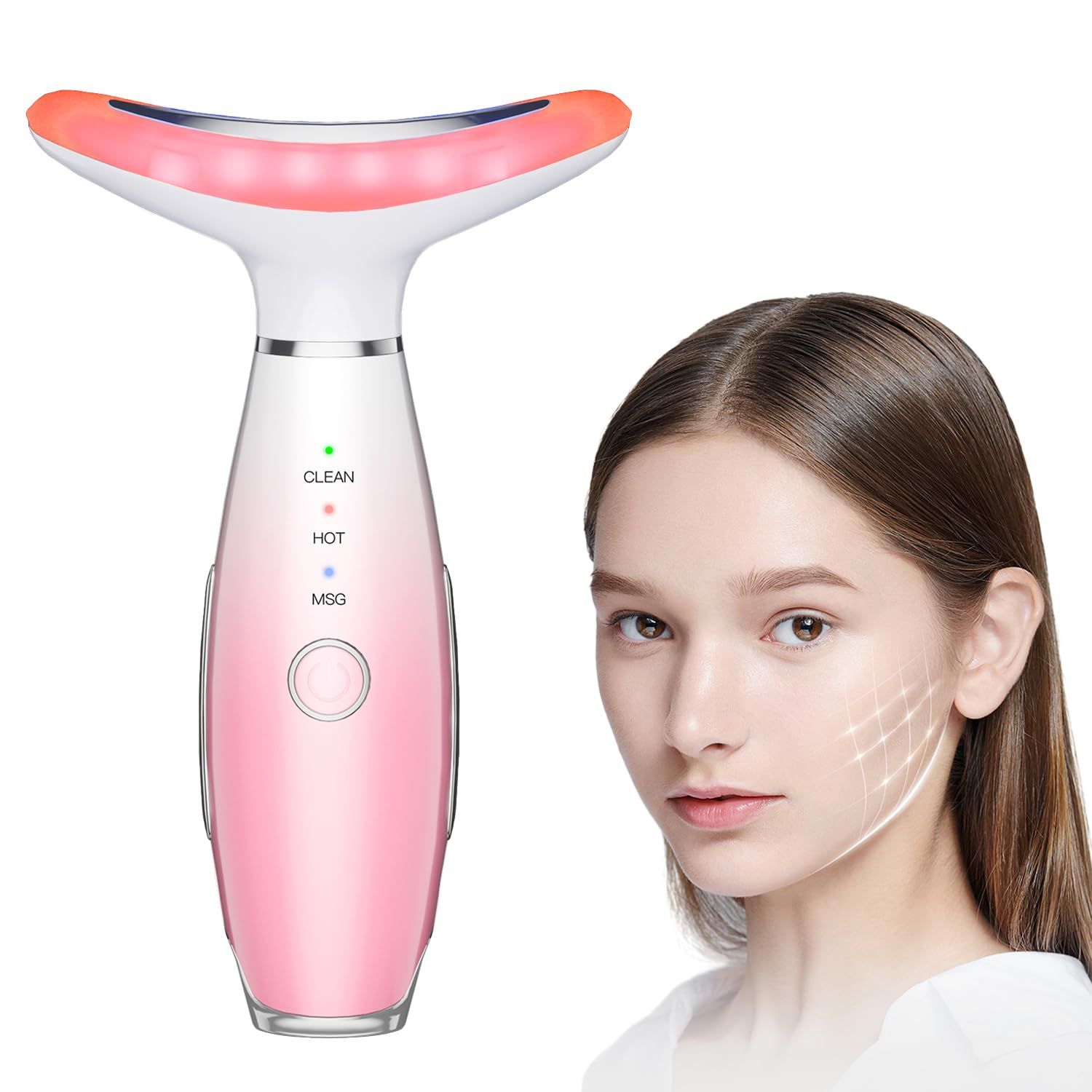 Face and Neck Massager,3 Color Facial Culpting Tool with Vibration, Rechargeable Facial Massager for Skin Care (Pink)