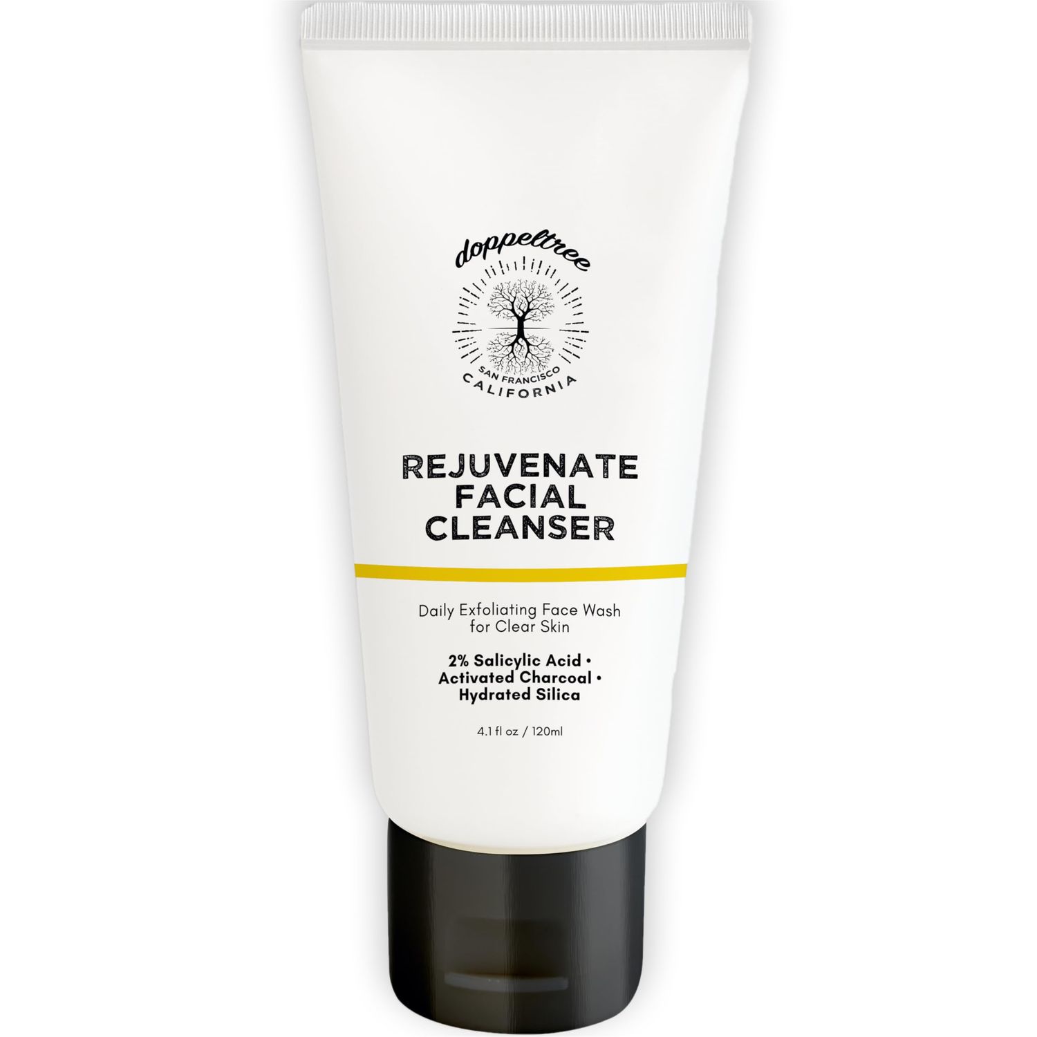 Doppeltree 3-in-1 Exfoliating Facial Cleanser with 2% Salicylic Acid, Hydrated Silica, &amp; Activated Charcoal for Clearer Skin, Oil Control &amp; Anti Aging