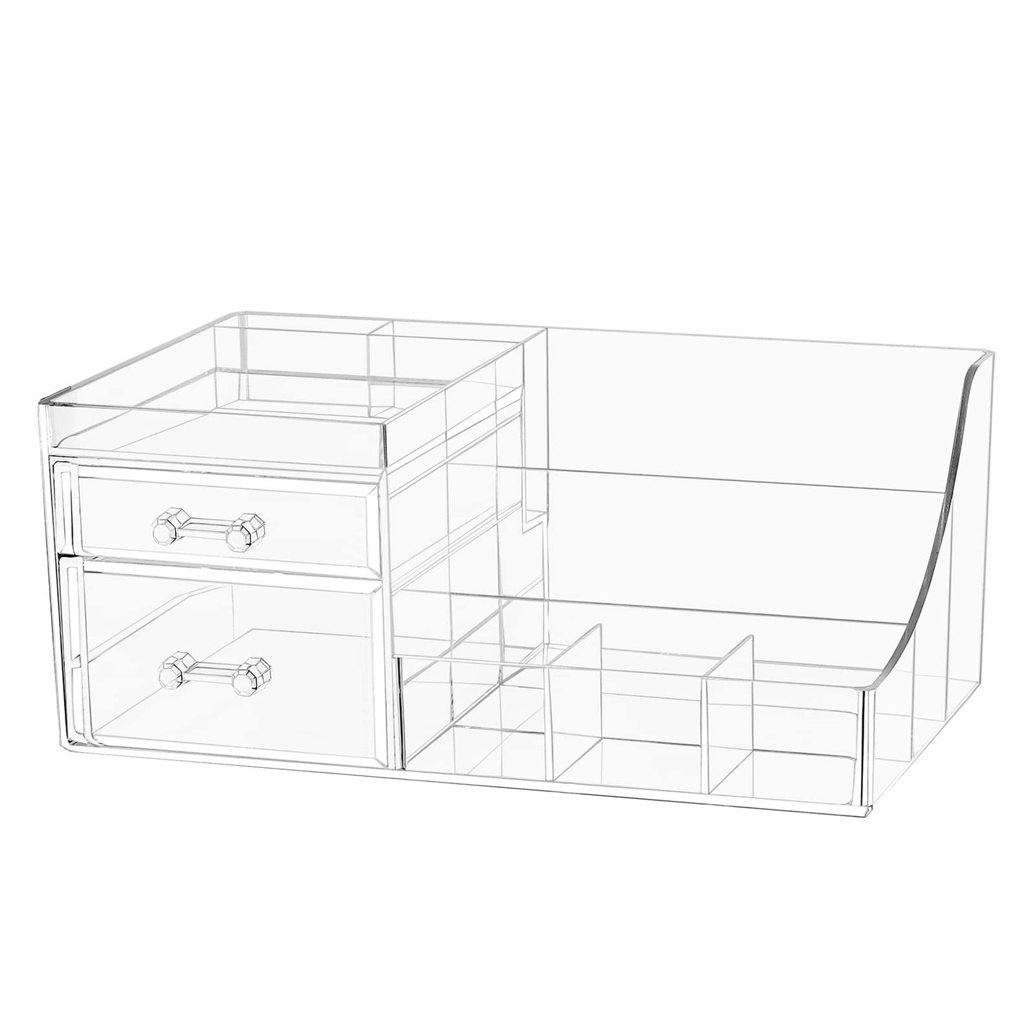 Cq acrylic 1 Pack Clear Skincare Organizer for Vanity,Stackable 2 Drawers Make Up Organizer,Cute Cosmetic Organizer for Vanity Jewelry,Hair Clip,Beauty,Skincare Product Dresser Acrylic Desk Organizer