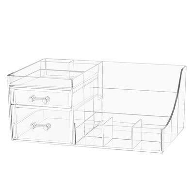 Cq acrylic 1 Pack Clear Skincare Organizer for Vanity,Stackable 2 Drawers Make Up Organizer,Cute Cosmetic Organizer for Vanity Jewelry,Hair Clip,Beauty,Skincare Product Dresser Acrylic Desk Organizer