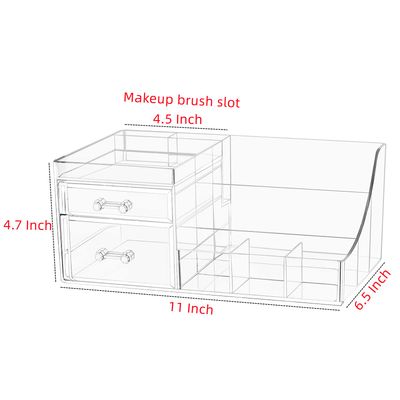 Cq acrylic 1 Pack Clear Skincare Organizer for Vanity,Stackable 2 Drawers Make Up Organizer,Cute Cosmetic Organizer for Vanity Jewelry,Hair Clip,Beauty,Skincare Product Dresser Acrylic Desk Organizer