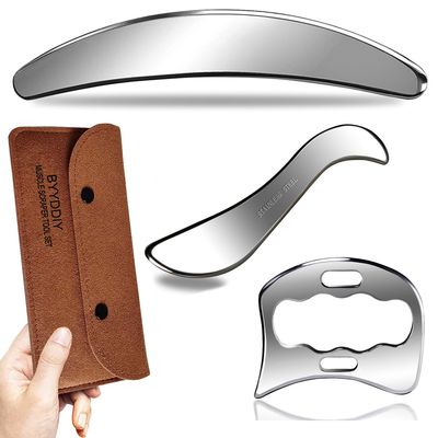 BYYDDIY 3 in 1 Stainless Steel Muscle Scraper Tools Set,Scraping Massage Tools for Physical Therapy,Derma Edge Massage Tool &amp; GuaSha Massage Scraper Tool