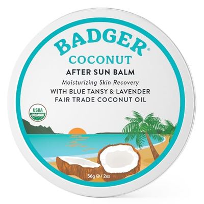 Badger Coconut After Sun Balm with Organic Cocoa Butter &amp; Shea Butter, Rescue Balm, Soothing &amp; Cooling Balm for Tight Dry Skin After Sun Exposure, 2 oz