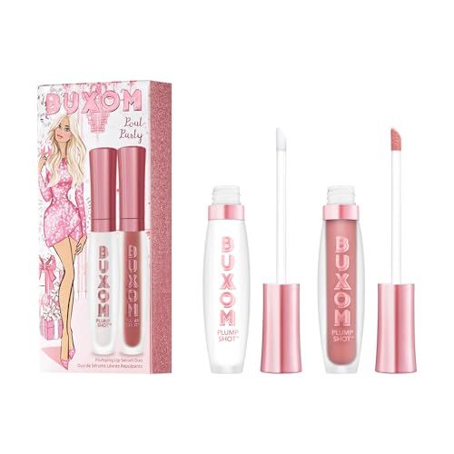 BUXOM Plump Shot Collagen-Infused Lip Serum, Lip Plumping Gloss, Formulated with Collagen, Peptides, Hyaluronic Acid, Avocado &amp; Jojoba Oil, Pout Party Lip Plumping Serum Duo