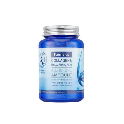 FARMSTAY Collagen &amp; Hyaluronic Acid All in one Ampoule - Korean Skin Care, 8.45 Fl. Oz / 250ml, Non Sticky Hydrating Serum with Vitamin Capsule, for Dry, Sensitive Skin, Large Volume, Fast Absorbing