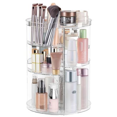 BodiCal Rotating Makeup Organizer Coutertop, 360 Spinning Makeup Skincare Perfume Organizer for Vanity, DIY Adjustable Cosmetic Storage,Make Up Organizers and Storage for Vanity Bathroom - Clear