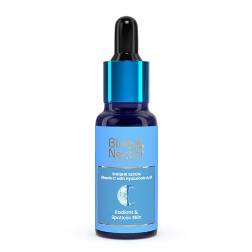 Blue Nectar Ayurvedic Vitamin C Face Serum for Dark Spot Correction and Glowing Skin | Hyaluronic Acid Serum with Plant-Based Vitamin C (9 Herbs, 1 Fl Oz)