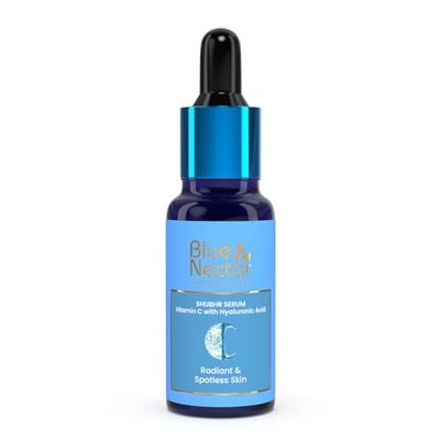 Blue Nectar Ayurvedic Vitamin C Face Serum for Dark Spot Correction and Glowing Skin | Hyaluronic Acid Serum with Plant-Based Vitamin C (9 Herbs, 1 Fl Oz)