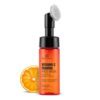 Botanic Hearth Vitamin C Foaming Face Wash with Papaya &amp; Orange | Extracts Built-In Silicone Brush | For Cleansing &amp; Glowing Skin | Paraben &amp; Sulphate Free | Face Cleanser for Women &amp; Men | 5.1 fl oz