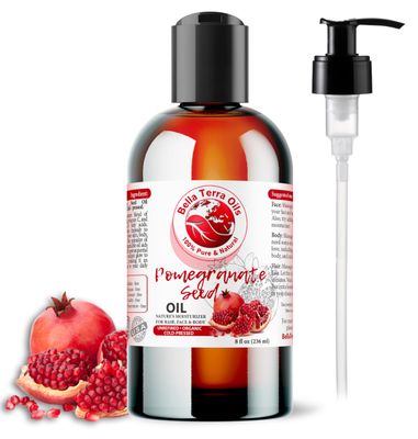 Bella Terra Oils - Organic Pomegranate Seed Oil 8 oz - Unearth the Magic of Antioxidant-Rich Nourishment, For Skin that Echoes Purity &amp; Freshness