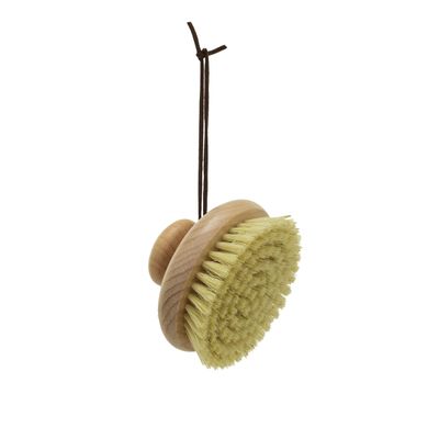 Creative Co-Op Beech Wood Body Brush with Round Handle and Leather Tie, Natural