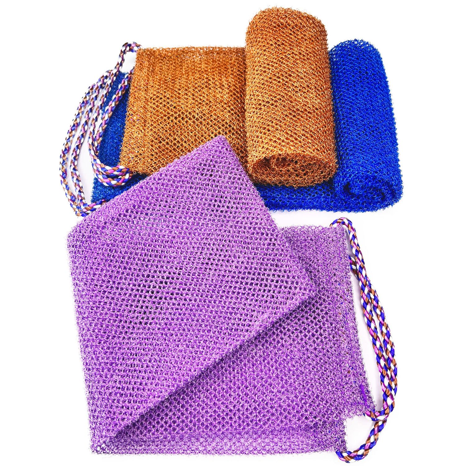 African Exfoliating Net, 3 Pieces Super Exfoliating Home Spa Weave Back Exfoliating Scrubber for Shower - Body Wash Cloths Deep Clean &amp; Invigorate Your Skin - Double Sided Available