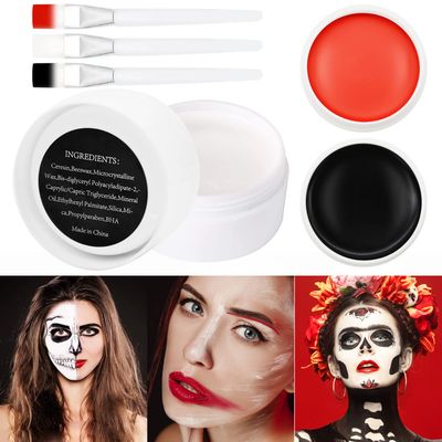 Halloween Makeup Face Body Paint - Professional SFX Makeup Kit Special Effects Ghost Skeleton for Adult Full Coverage Cosplay Corpse Paint Fx Makeup (Black &amp; White &amp; Red)