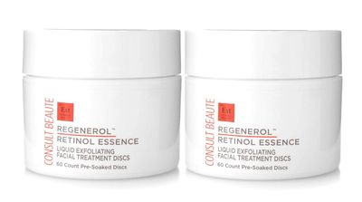 Consult Beaute - Regenerol - Retinol Exfoliating Facial Treatment Discs - Micro Exfoliation for Face - Smoother Skin - 60 Disposable Wipes (2Pack)