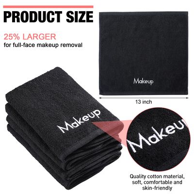 Chumia 100 Pcs Makeup Remover Cloths 13 x 13 Inch Makeup Towel Face Washcloths with Embroidery Black Reusable Makeup Washcloths Soft Cleansing Face Towel for Women