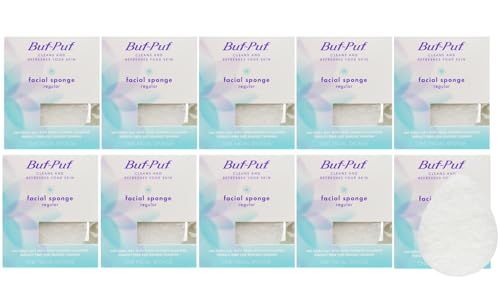 Buf-Puf Facial Sponge, Dermatologist Developed, Removes Deep Down Dirt &amp; Makeup That Causes Breakouts and Blackheads, Reusable, Exfoliating, White, 1 Count