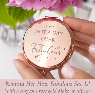 Birthday Gifts for Women - Not a Day Over Fabulous Rose Gold Compact Mirror I Birthday Gifts for Friends 40th 50th 60th 70th 80th Gifts for Women I Birthday Gift Ideas for Her; Coworker, Aunt, Mom